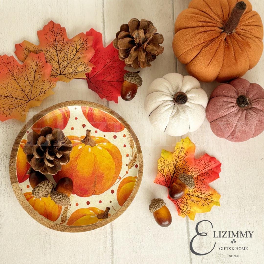 Autumn Fall Halloween Pumpkin Wooden Trinket Jewellery Dish