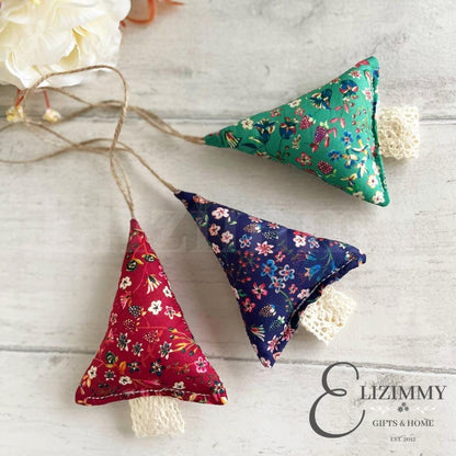 Liberty of London Donna Leigh Tana Lawn Floral Fabric Christmas Trees Hanging Decorations Set of 3