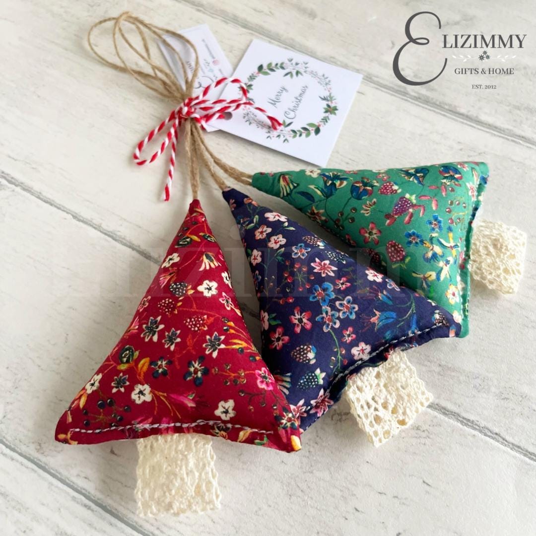 Liberty of London Donna Leigh Tana Lawn Floral Fabric Christmas Trees Hanging Decorations Set of 3