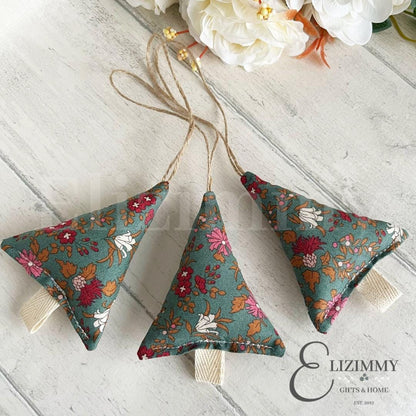 Liberty of London Woodland Walk Floral Fabric Hanging Christmas Tree Decorations Set of 3