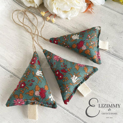 Liberty of London Woodland Walk Floral Fabric Hanging Christmas Tree Decorations Set of 3