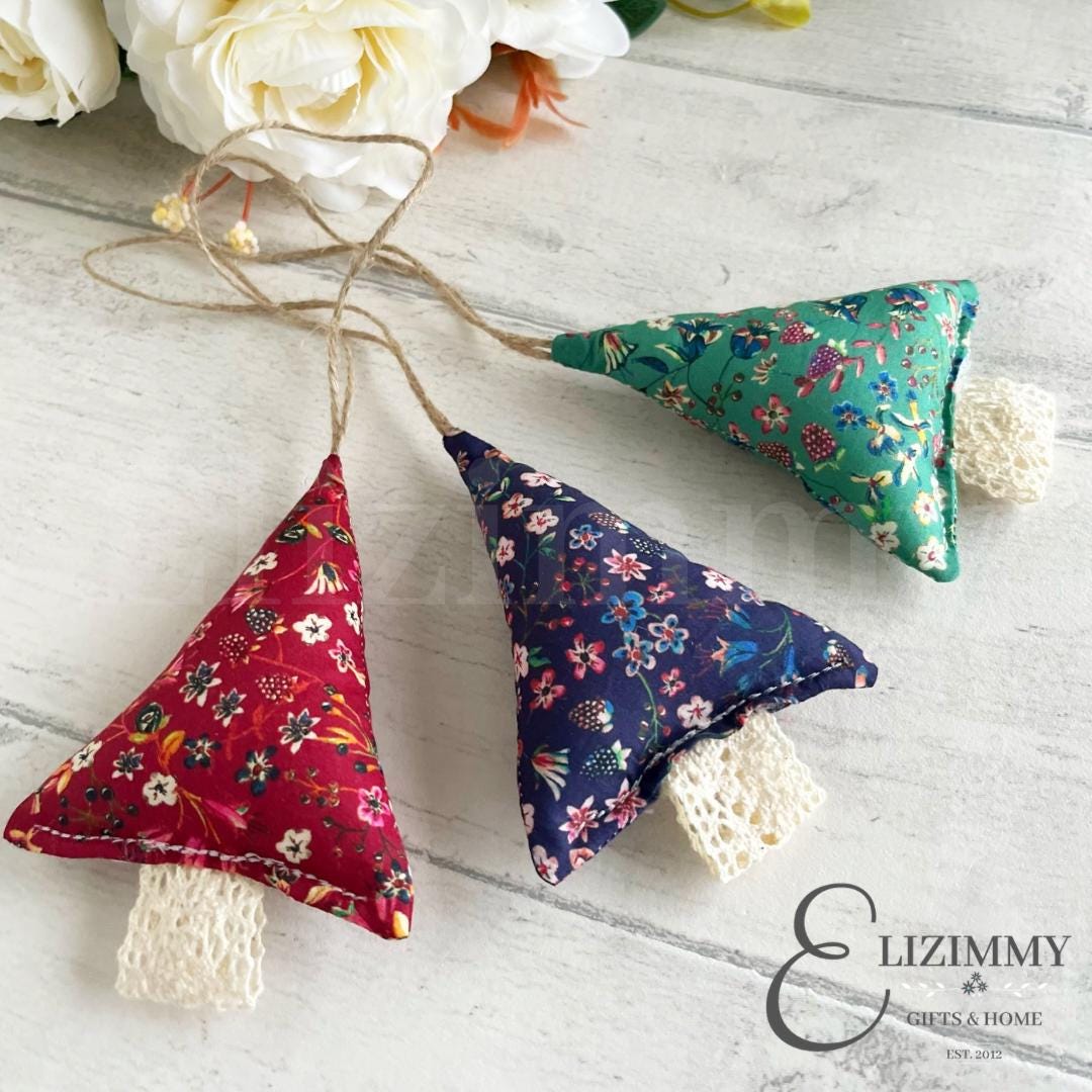 Liberty of London Donna Leigh Tana Lawn Floral Fabric Christmas Trees Hanging Decorations Set of 3