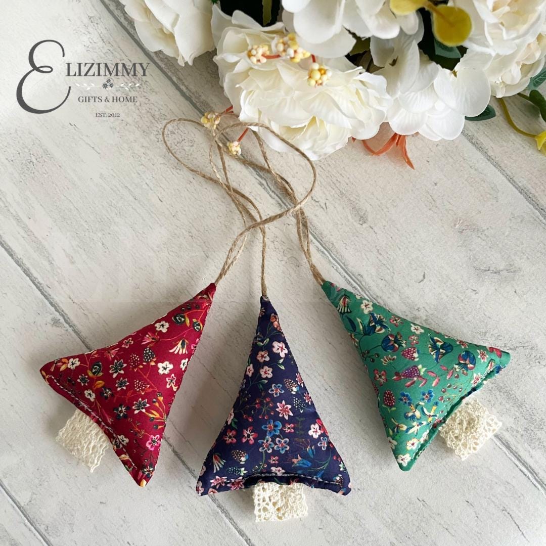 Liberty of London Donna Leigh Tana Lawn Floral Fabric Christmas Trees Hanging Decorations Set of 3