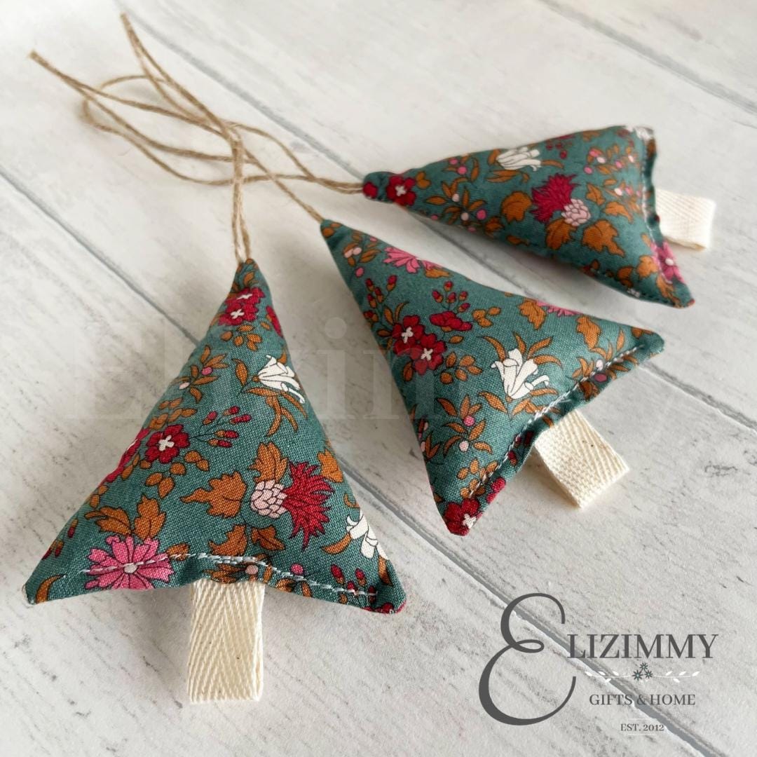 Liberty of London Woodland Walk Floral Fabric Hanging Christmas Tree Decorations Set of 3