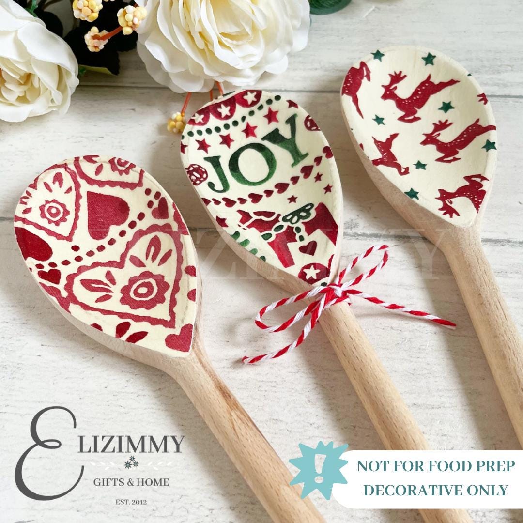 Christmas Decorative Wooden Spoons in Emma Bridgwater Designs