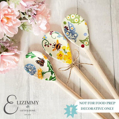 Set of 3 Spring Themed Decorative Wooden Spoons. Emma Bridgewater Spring Decor.
