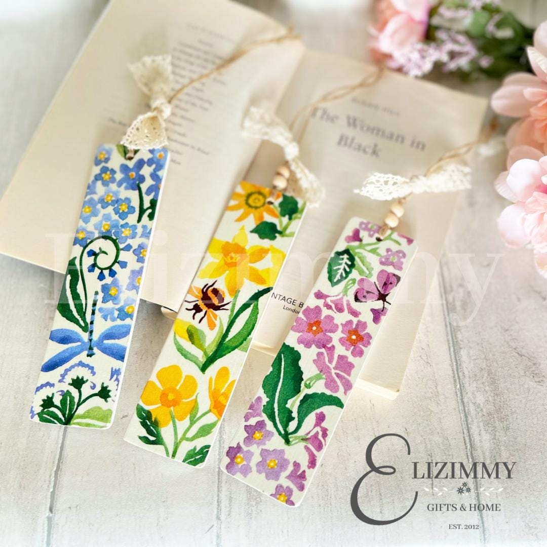 Wooden Book Marks Decoupaged in Genuine Emma Bridgewater Wildflowers Design