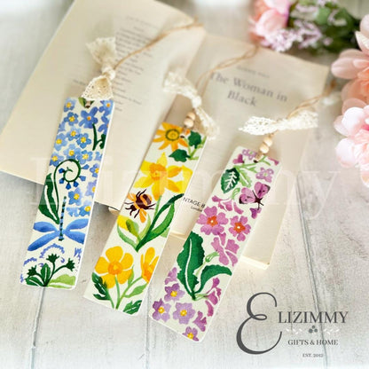 Wooden Book Marks Decoupaged in Genuine Emma Bridgewater Wildflowers Design
