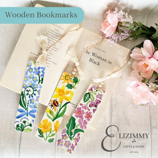 Wooden Book Marks Decoupaged in Genuine Emma Bridgewater Wildflowers Design