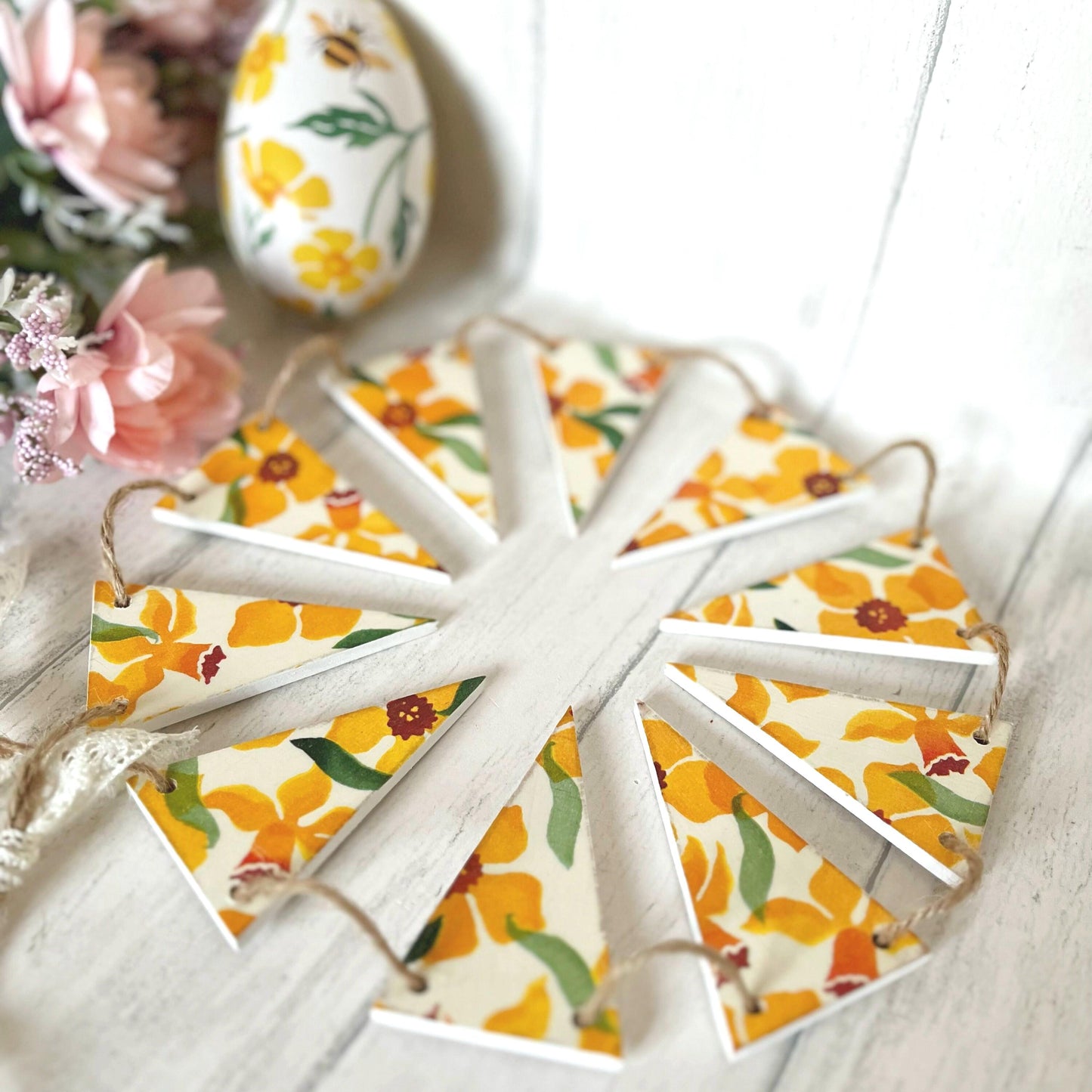 Wooden Handmade Emma Bridgewater Daffodil Bunting for Spring Summer