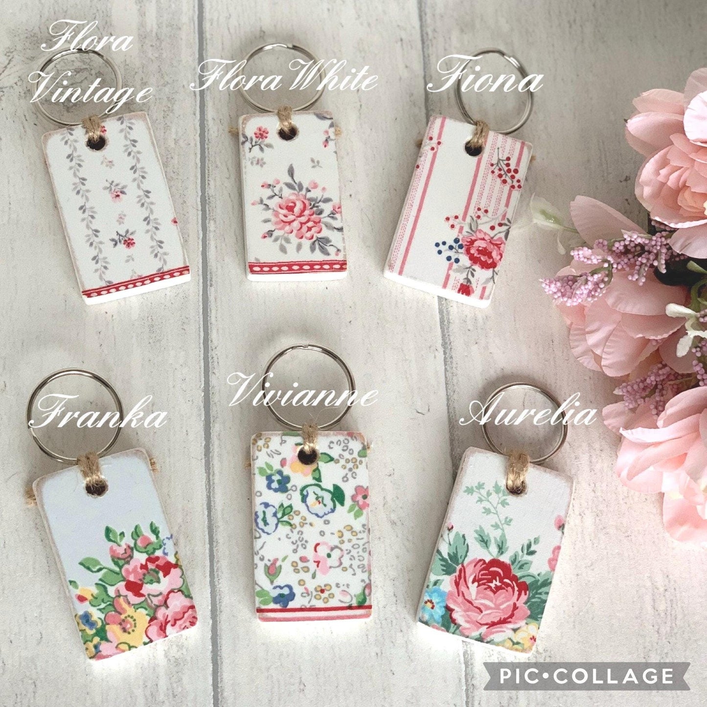 Pretty Floral Wooden Heart Bunting Greengate Decoupaged