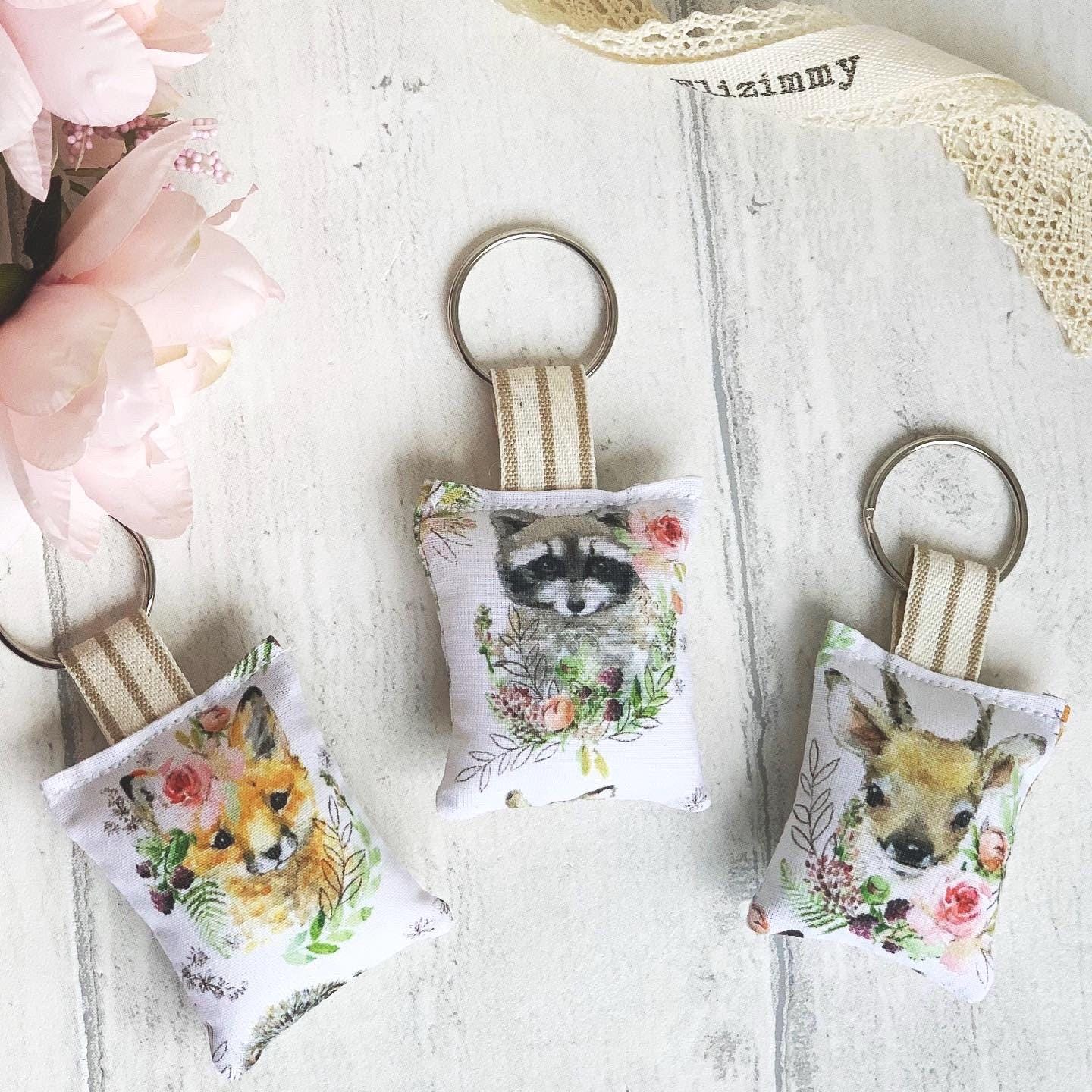 Cute Woodland Animal Handmade Fabric Key Rings