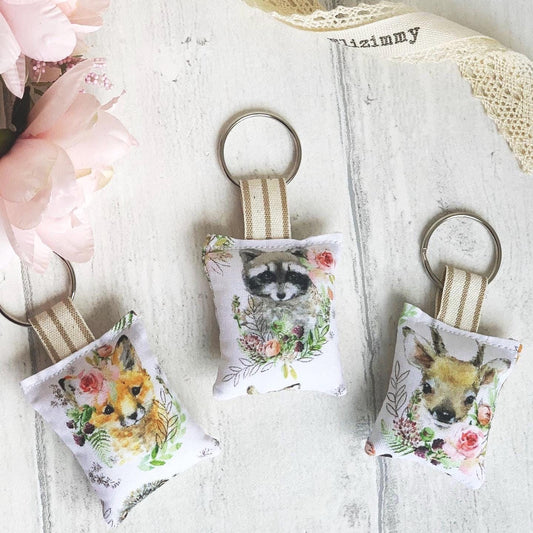 Cute Woodland Animal Handmade Fabric Key Rings