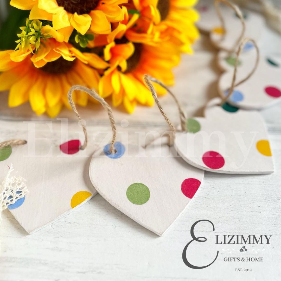 Handmade Polka Dots Wooden Heart Bunting Garland. Decoupaged in Emma Bridgewater Polka Dot