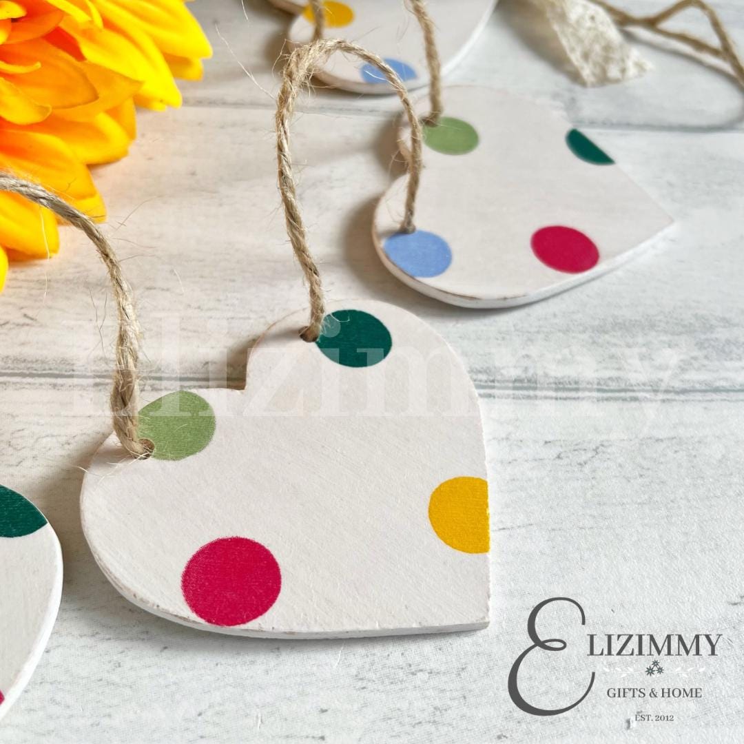 Handmade Polka Dots Wooden Heart Bunting Garland. Decoupaged in Emma Bridgewater Polka Dot