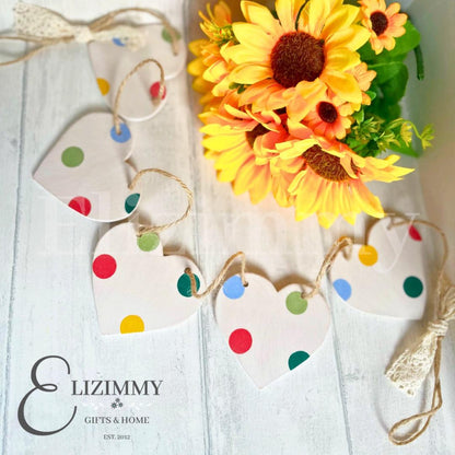 Handmade Polka Dots Wooden Heart Bunting Garland. Decoupaged in Emma Bridgewater Polka Dot