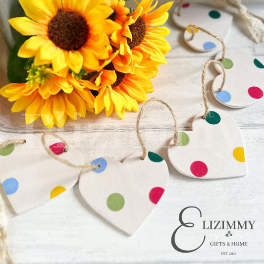 Handmade Polka Dots Wooden Heart Bunting Garland. Decoupaged in Emma Bridgewater Polka Dot