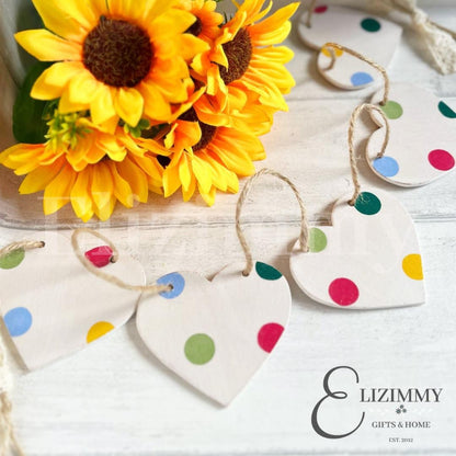 Handmade Polka Dots Wooden Heart Bunting Garland. Decoupaged in Emma Bridgewater Polka Dot