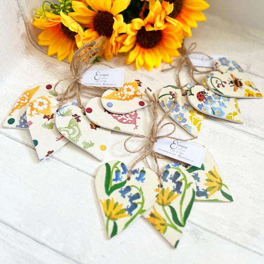 Wooden Hanging Heart Decorations Decoupaged in Emma Bridgewater Designs