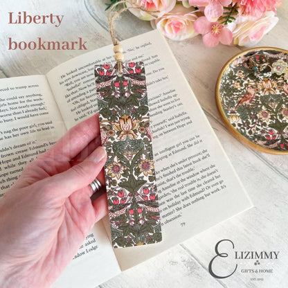 Wooden Bookmark Liberty of London X William Morris Strawberry Thief Design