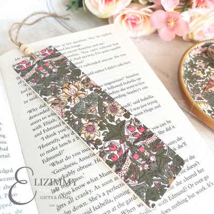 Wooden Bookmark Liberty of London X William Morris Strawberry Thief Design