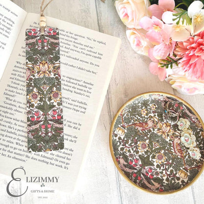 Wooden Bookmark Liberty of London X William Morris Strawberry Thief Design
